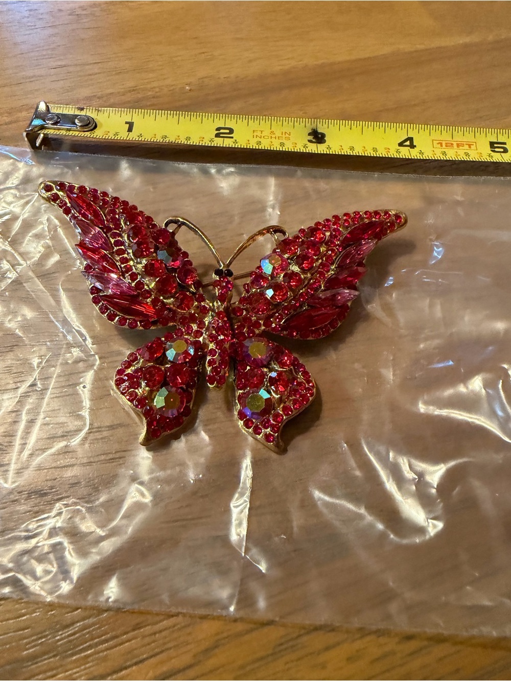 Decorative Red Rhinestone Butterfly Accent Pin - Unbranded
